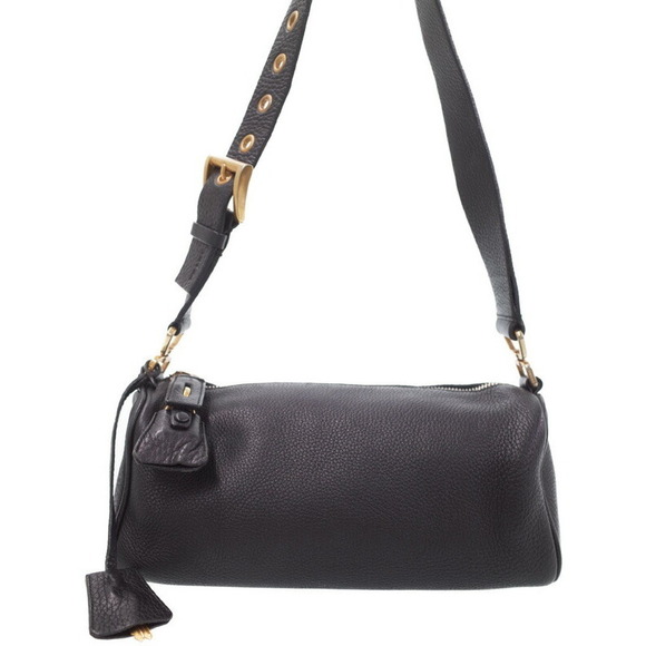 Prada Handbags - Prada Berlino Sound Black Leather Shoulder Bag